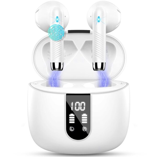 Wireless Earbuds, Bluetooth 5.4 Headphones in Ear 2025 Wireless Earphones with 4 ENC Mic, Mini Ear buds with HiFi Stereo Deep Bass, 56H Playtime Dual LED Display, Bluetooth...