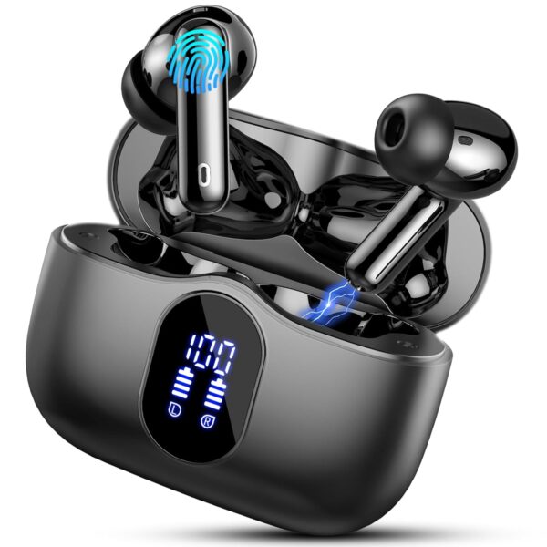 Wireless Earbuds, Bluetooth 5.4 Headphones In Ear with 4 ENC Mic, New Wireless Earphones Noise Cancelling Deep Bass, LED Display, Bluetooth Earbuds 36H Playtime, IP7 Waterproof...