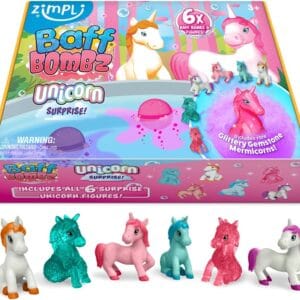 Zimpli Kids 6 x Large 100g Unicorn Surprise Bath Bombs, 6 Surprise Unicorn Toys Inside! Xmas & Birthday Presents for Children, Bathtub Toys for Boys & Girls, Bubble Bath Bomb...