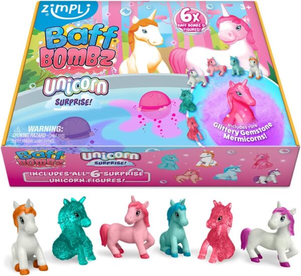 Zimpli Kids 6 x Large 100g Unicorn Surprise Bath Bombs, 6 Surprise Unicorn Toys Inside! Xmas & Birthday Presents for Children, Bathtub Toys for Boys & Girls, Bubble Bath Bomb...