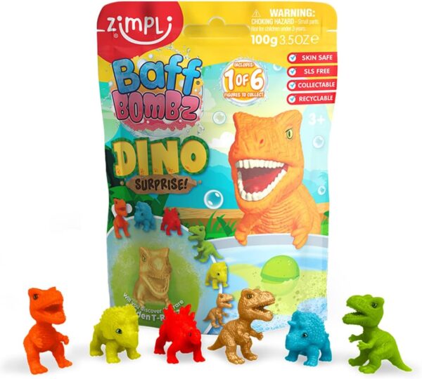 Zimpli Kids Large Dino Surprise Bath Bomb, 6 Surprise Dinosaur Toys to Collect in Total, One Per Bath Bomb, Children's Fizzing Toy, Birthday Gift for Boys & Girls, Stocking...
