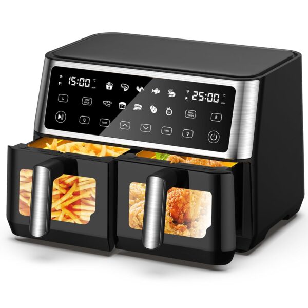 10L Dual Air Fryer, 2 Nonstick Drawers with Visible Window,10-In-1 Cooking Presets, Sync Cook & Finish, Smart Touch Screen, 1-24H Timer Function, Uses No Oil& Max Crisp, 50℃ to...