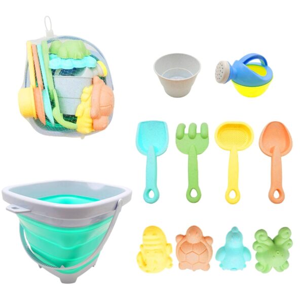 11 Piece Beach Sand Toys for Kids,Sand Bucket Sandpit Toys,Beach Toy with Collapsible Folding Bucke and Marine Animal Sand Moulds,Bucket and Spade Castle Sand Toys for Kids