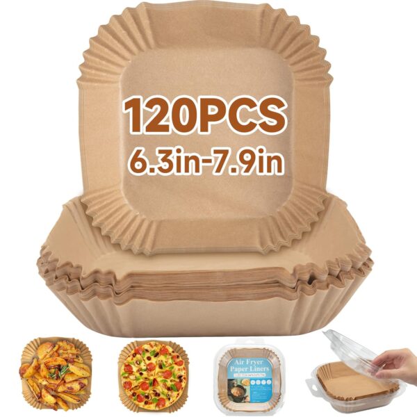 120PCS Air Fryer Liners, HAUSPROFI 6.3 inch Square Air Fryer Disposable Paper Liners, Non-Stick Baking Paper for Air Fryer, Food Grade Parchment Compatible with COSORI, Ninja,...