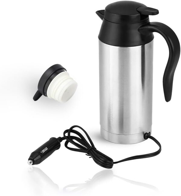12V Car Kettle – 600ml Stainless Steel Travel Kettle with Auto Shut-Off, Rubber Seal – Mini Electric Kettle for Car, Van, Camping, Truck, Lightweight & Portable