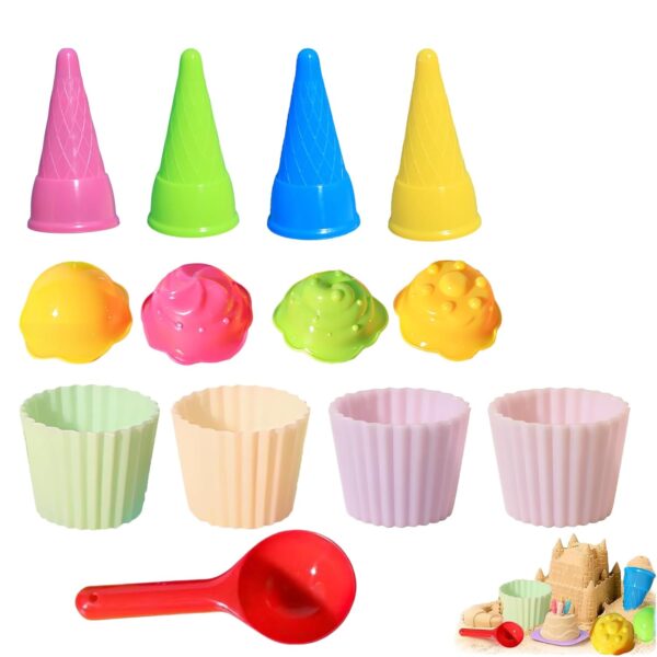 13 Pcs Sand Toys, Sand Pit Toys, Ice Cream Mould Set with Cones Scoop for Outdoor Water Travel Beach Garden Toys Play for Toddler Boys Girls Age 3-6 Farbe ZufÃ¤llige Haare