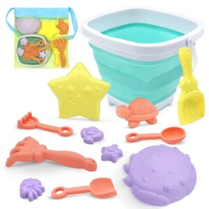 13pcs Bucket Beach Toys, Play Sand Toys Set Including Spade Bucket Mesh Bag and Mini Molds, Sand and Water Outdoor Fun Tools for Boys Girls