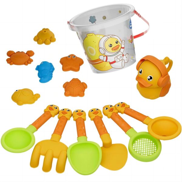 14Pcs Beach Toys Set for Kids, Play Sand Toys for Toddlers Boys Girls, Cute Yellow Duck Outdoor Fun Sand Tools with Bucket and Spade Watering Cans Shovels, Rakes, Molds for...