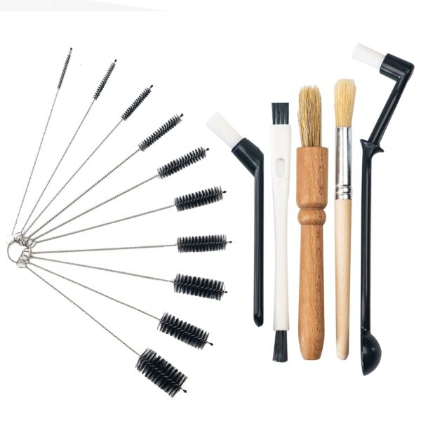 15pcs Coffee Machine Cleaning Brush Set, Wood Handle & Soft Bristles, With Spoon Thin Pipe Cleaning Brushes
