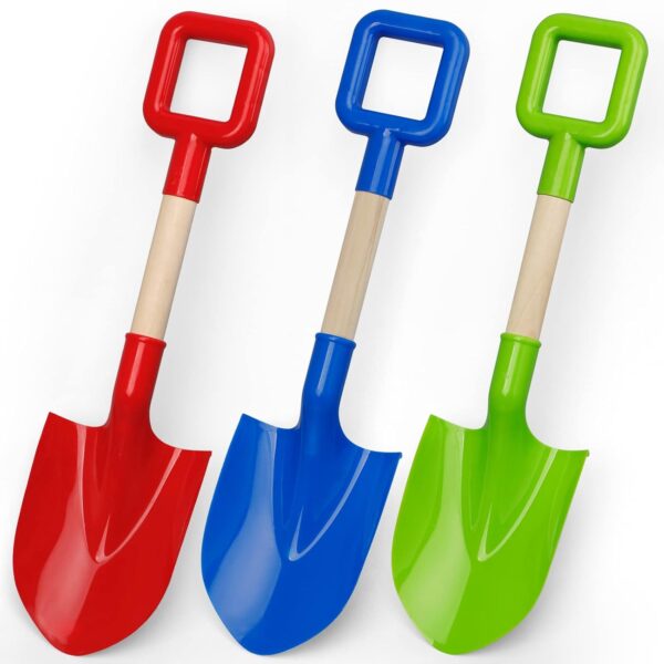 16" Kids Beach Spades Sand Shovels Toys, 40 CM Gardening Tools Kit For Kids, Sandbox Toys Scoop Durable Wood Long Handle Spade for Garden Sand Snow Backyard Summer Adults 3 Pack