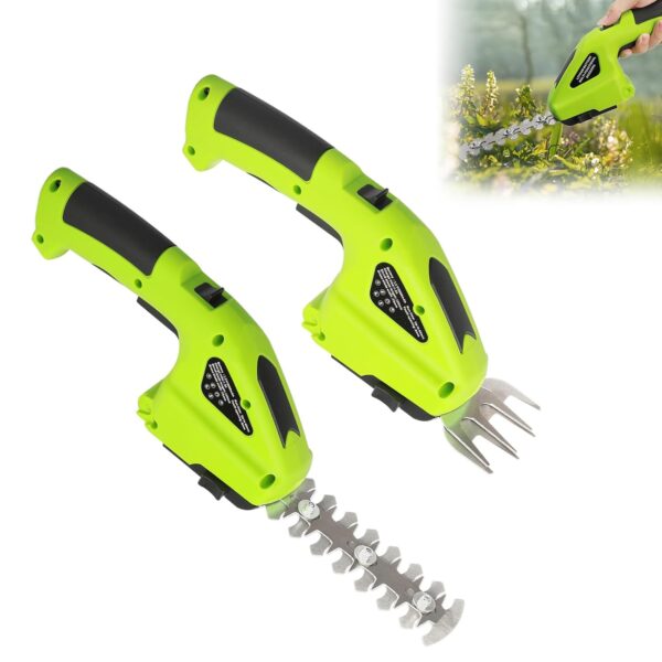 2 in 1 Cordless Grass Clippers Handheld and Hedge Trimmer, 3.6V Electric Shrub Trimmer with 2 Replaceable Blades, Lightweight Bush Cutter for Garden and Yard Maintenance