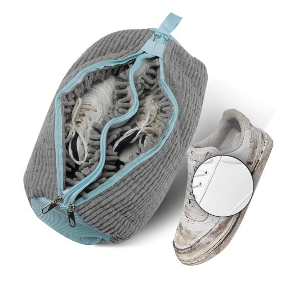 2-in-1 Shoe Washing Bag for Washing Machine – Dual Compartment Grey Laundry Bag, Reusable & Tear-Resistant for Trainers, Sneakers, Running Shoes (Wash 2 Shoes in 1 Bag)