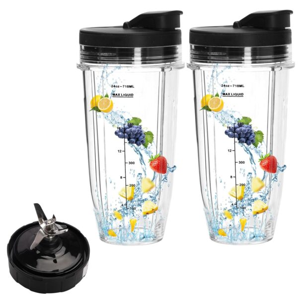 2-Pack Ninja Blender Replacement Parts, Ninja Blender Cups and Blades with to-Go Lids,7 Fins Extractor Blade, Ninja Blender Accessories for Ninja...