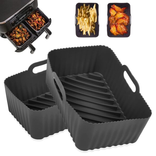 2-Pack Reusable Silicone Air Fryer Liners for Ninja Dual Air Fryer, Heat Resistant Air Fryer Accessories for Ninja Foodi AF300UK, Tower T17088. Ideal for Air Fryer, Oven, Microwave