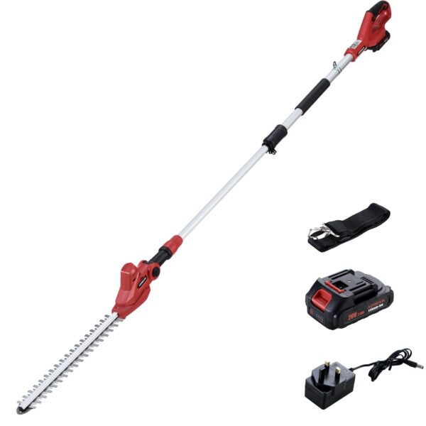 20V Cordless Pole Hedge Trimmer, 2.42M Long Reach Hedge Cutter with Battery, Fast Charge