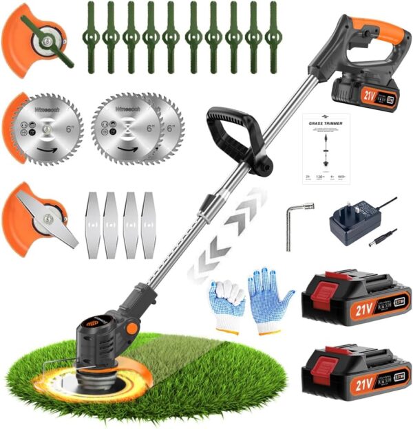 21V Cordless Strimmer Erzneaoch Grass Trimmer with 11,000 RPM and 750W Motor Garden Strimmer Cordless with 2 Batteries 4.0Ah is the Perfect Partner for all Your Garden and Lawn...