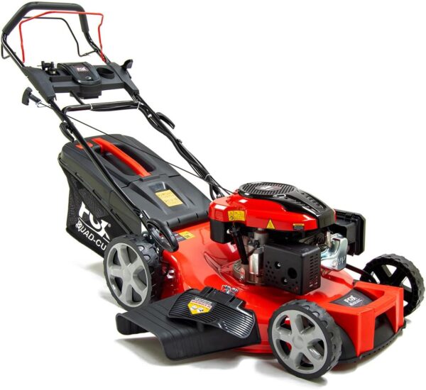 22" / 56cm Petrol Lawn Mower Self-Propelled Electric Start Fox 4 Blades Quad Cut 196cc 70L Collection Bag 22 inch Lawnmower - 2 Years Warranty