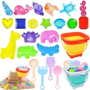 24PCS Bucket Beach Toys Set, Sand Toys with 2 Collapsible Bucket, 4 Shovel Tool Kits,14 Ocean Theme Beach &Pool Toys, Sand and Water Outdoor Fun Tools for Boys Girls-B