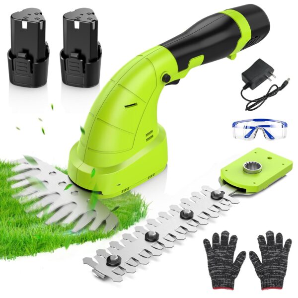2in1 Hedge Trimmer Cordless 12V Grass Trimmer Cutter with 2 pack 1500mAh Battery and Charger Hand Held Electric Hedge Edge Trimmers 2 Interchangeable Blades for Garden for Lawn...
