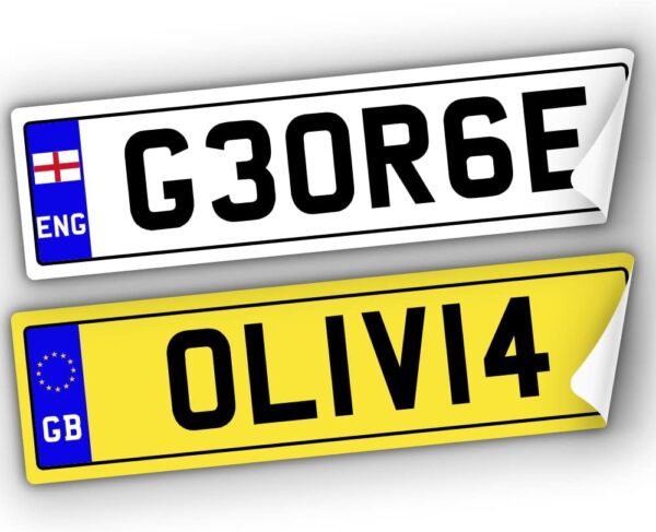 2x KIDS NUMBER PLATES FOR RIDE ON and KIDS ELECTRIC CAR | SELF ADHESIVE (140mm x 35mm) CHILDREN'S ELECTRIC RIDE ON CAR, TRIKE, BIKE, MOBILITY SCOOTER | Personalised Number...