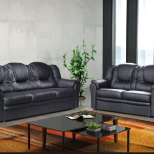 3 2 Seater Sofa Set Living Room Suite Faux Leather Black Foam Seats High Back Settee Large Couch