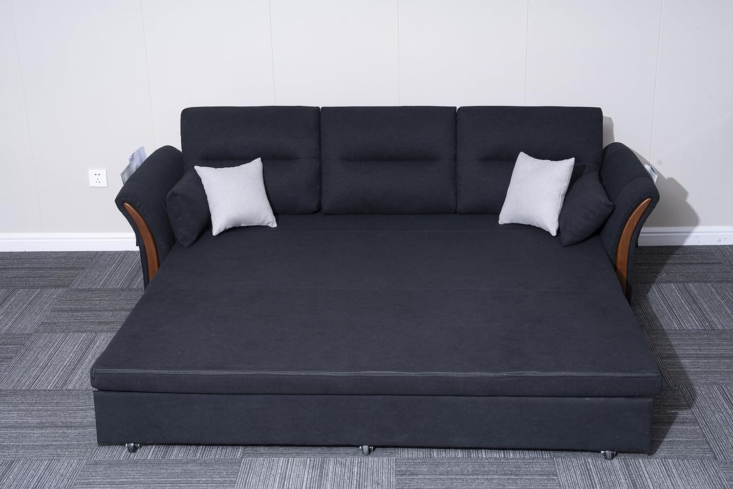 3 Seater Fabric Pull Out Sofa Bed With Storage for Living Rooms- Cheap sofa & chaise for sale (Black)