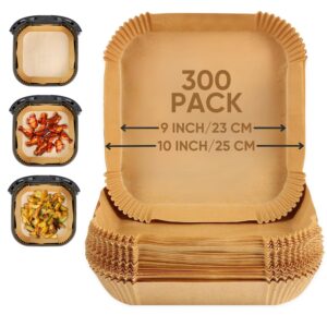 300pcs 9 Inch Large Air Fryer Liners Square - Parchment Paper Liners Disposable - Food Safe, Oil & Greaseproof Airfryer Accessories - Keep Your Air Fryer Clean - Compatible with...