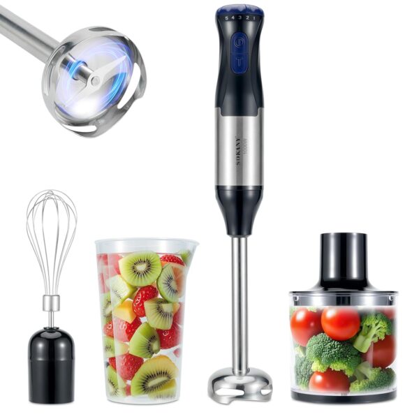 4-in-1 Immersion Blender Handheld, 1000W 5 Speed Hand Blender, Stainless Steel Blade Stick Blender With Turbo Mode For Meat, Baby Food and Smoothies