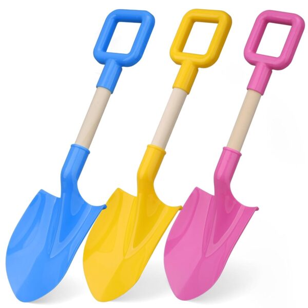 40 CM Beach Spades Sand Shovels Toys for Digging, Sturdy ABS Plastic Sand Pit Toys for Summer Travel, Kids Garden Tools, Outdoor Toys for Toddlers Age 3-5 (Blue Pink Yellow)