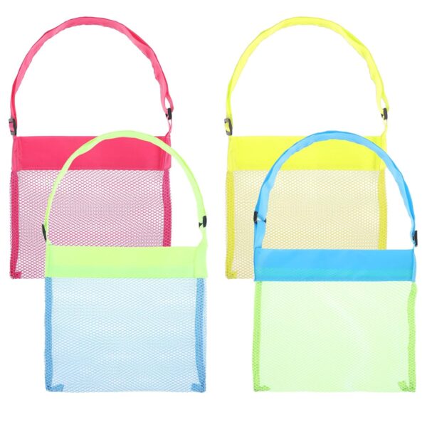 4Pcs Colorful Mesh Beach Bags Seashell Bag for Kids, Portable & Foldable Sea Shell Bag with Adjustable Carrying Straps, Shell Collecting Bags for Outdoor Beach Activities...