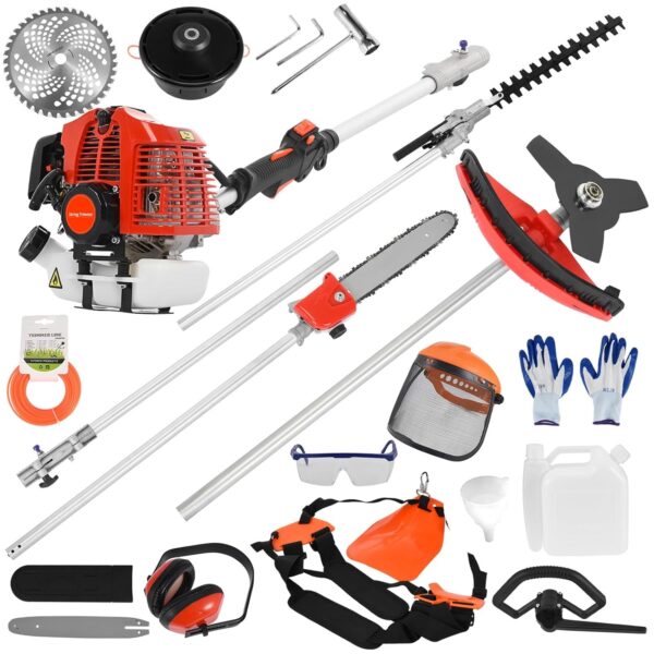 52cc Long Reach Petrol Hedge Trimmer and Pruner Saw with Extension Pole,Ultimate Garden Tool for Precision Cutting,Trim Hedges and Prune with Ease,5 in 1 Petrol Strimmer Hedge...