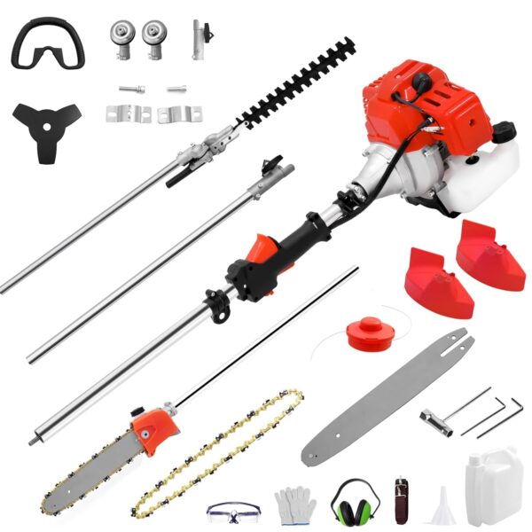 52cc Petrol Hedge Trimmer, 3 in 1 Multi Function Petrol Strimmer Garden Strimmer, Brush Cutter, Steel Wire Strimmer Weed Chainsaw, String Trimmer (B)