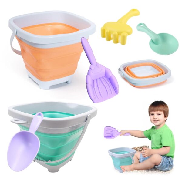 6pcs Beach Toys Set – Foldable Bucket and Spade Beach Set for Kids, Collapsible Beach Toy with Shovels & Rake – Sand Toys & Holiday Essentials for Kids, Play Sand & Pool Toys...
