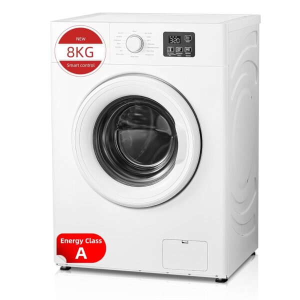 8KG Washing Machine, Smart Freestanding Washing Machine, with 16 Washing Cycles & 3 Extra Feature, Quiet Inverter Motor, 15min Quick Wash, for Apartment, Home, Dorm, White