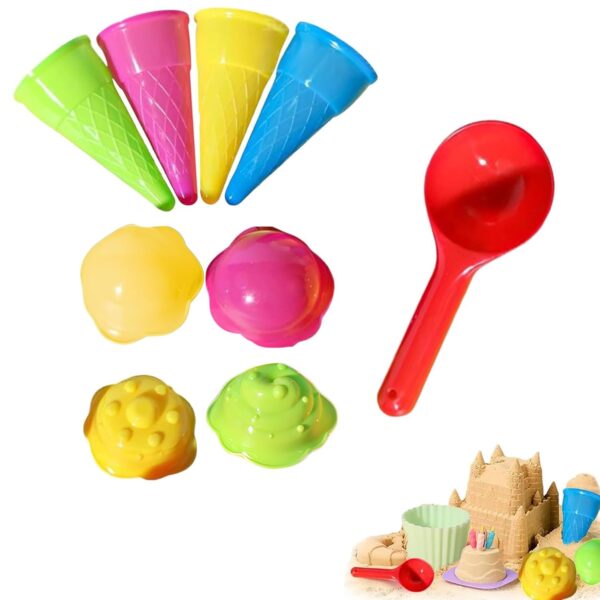 9 Pcs Ice Cream Sand Toys for Kids, Sandpit Toys, Ice Cream Cones Scoop Set, Beach Toys for Toddlers Age 1-5, Outdoor Beach Toys Ice Cream Cones Scoop Set Sand Mold Toy (Random...
