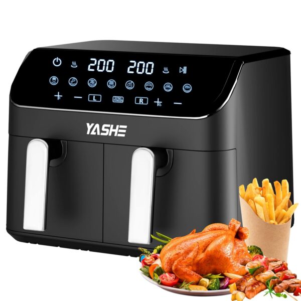 9L Dual Air Fryer with 2 Independent 4.5L Drawers, 8-in-1 Presets, Smart Sync Finish, 3D Rapid Air Circulation, Digital Touch Screen, Adjustable Temp & Time, Dishwasher Safe,...