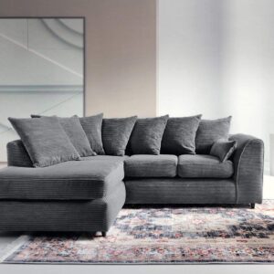 Abakus Direct Left Hand Corner Sofa - Jumbo Cord L Shaped Sofas for Living Room with Thick Luxury Deep Filled Cushioning | Contemporary Chaise Lounge Sofa in Grey | 212Wx164Dx78H
