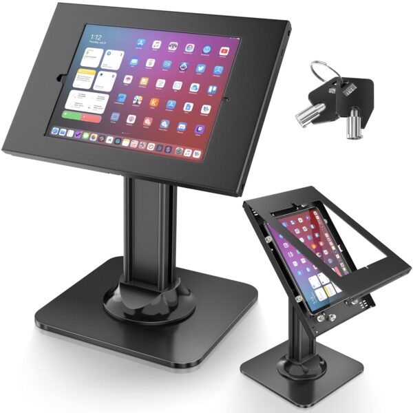 AboveTEK Anti-Theft iPad Kiosk Stand – POS Security Stand & Locking Tablet Stand – Heavy Duty Base, 360° Swivel, 75° Tilt Bracket – Retail Business for Specified iPad Models...