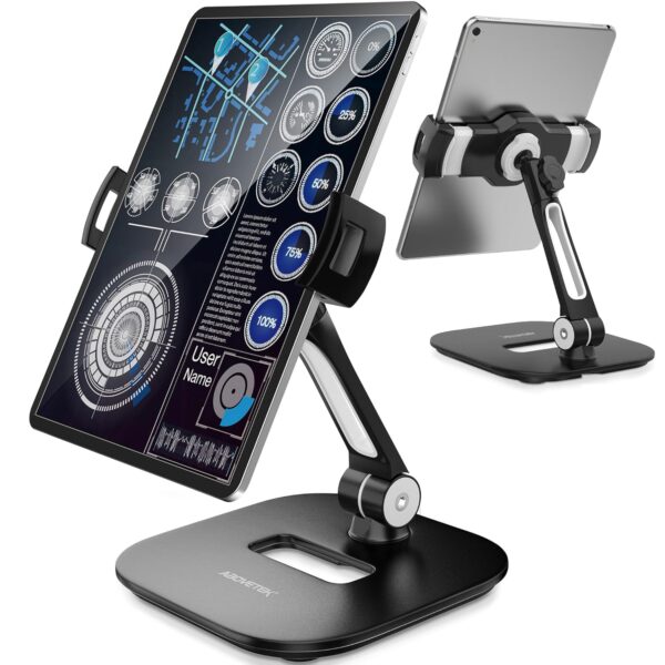 AboveTEK Tablet Stand Holder, Stylish Aluminum iPad Stands, Foldable 360° Swivel iPad iPhone Table Stand Holder fits 4-11" Tablets/Smartphones for Kitchen Bedside Office POS...