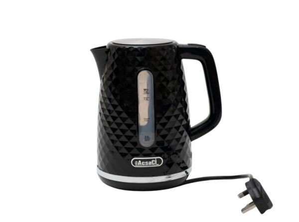 +AcsaCi Black Diamond Design with Silver Accents Kettle, Boiling 365+1.6P, Fast Boiling 3000W, 1.6 Litres, British STRIX Thermostat