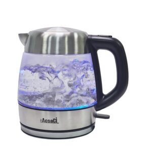 +AcsaCi Premium Glass Kettle - 1.0 Litre 3000W Fast Boil Kettle – Illuminating with LED Lighting Blue – Stainless Steel 1.0 Litre