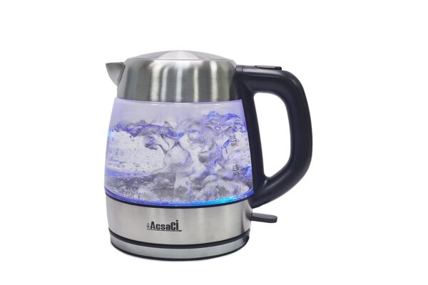 +AcsaCi Premium Glass Kettle - 1.0 Litre 3000W Fast Boil Kettle – Illuminating with LED Lighting Blue – Stainless Steel 1.0 Litre