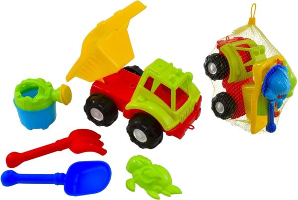 ADEPTNA Beach Truck Set - Spade Dumper Truck, Sand Mould, Watering Can, Sand Bucket, beach shovels - Perfect Beach Toy Set