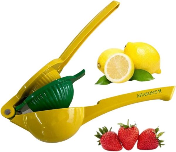 AHASON'S Metal 2-In-1 Lemon Lime Squeezer - Hand Juicer Lemon Squeezer - Max Extraction Manual Citrus Juicer (Yellow-Green)
