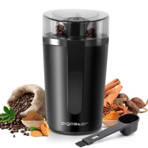 Aigostar Coffee Grinder Electric with Removable Lid, Grinder for Coffee Bean, Pepper, Grain, Spice, Nuts Safe 304 Stainless Steel Blades, Powerful Grinder Motor 200W - Natural...