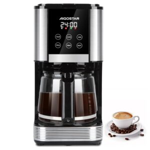 Aigostar Filter Coffee Machine with LED Touch Screen, 1.5L Programmable Coffee Maker with Timer, Regular & Strong Brewing, Pause & Serve, Keep Warm for 40min, Auto Clean,...