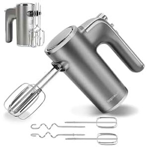Aigostar Hand Mixer Electric Whisk with 5 Control Speed and Turbo Boost, 400W, Ejection Button, Stainless Steel Beaters and Dough Hooks for Kitchen Baking Food Beater - Adela 30XQA