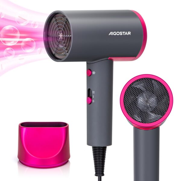 Aigostar Ionic Hair Dryer 2200W Negative Ion Hairdryer with 2 Heat&Speed Settings, Cool Shot Button, Portable Quick Drying Blow Dryer with Concentrator, Lightweight - Dora