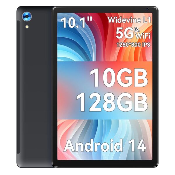 Ainmel 10 Inch Android 14 Tablet, 10GB RAM, 128GB ROM (Expandable to 1TB), Octa-Core Processor, 1280 * 800 IPS HD Touchscreen, 5G/2.4G WiFi, BT 5.0, Dual Camera, 2 Speaker (Black)