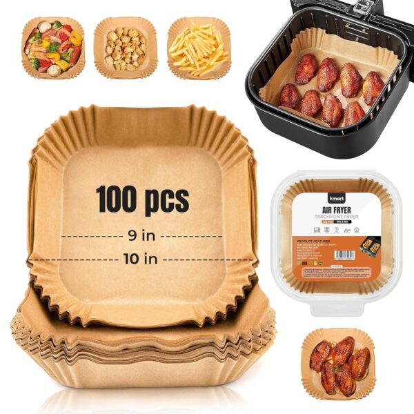 Air Fryer Parchment Paper Liner, 100pcs Liners Disposable, Air Fryer Basket, Baking Parchment, Air Fryer Liners, Airfryer Liners for Baking Roasting Microwave (9 inch 100Pcs...